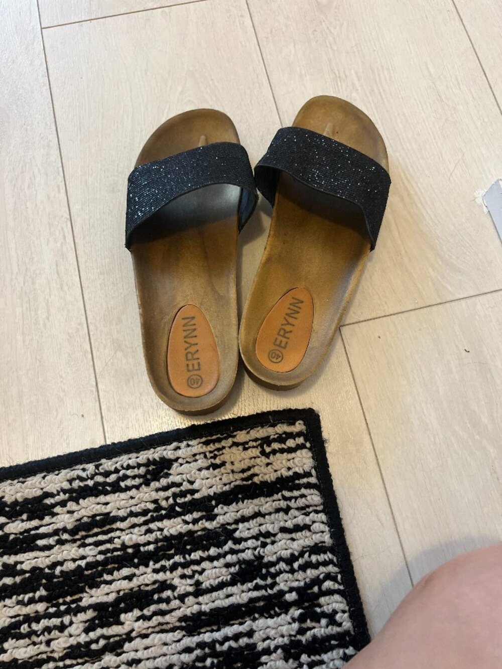 ERYNN Black Glitter Slide Sandals | Sparkly European Flats ✨